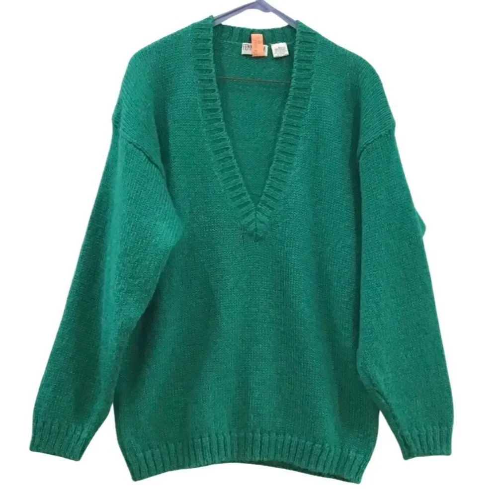 Mohair Academia Green Sweater, V-neck, Femme Moda, Size L